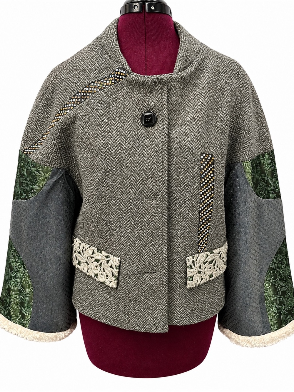 Custo Barcelona Mixed-Media wool blend avant-garde statement jacket